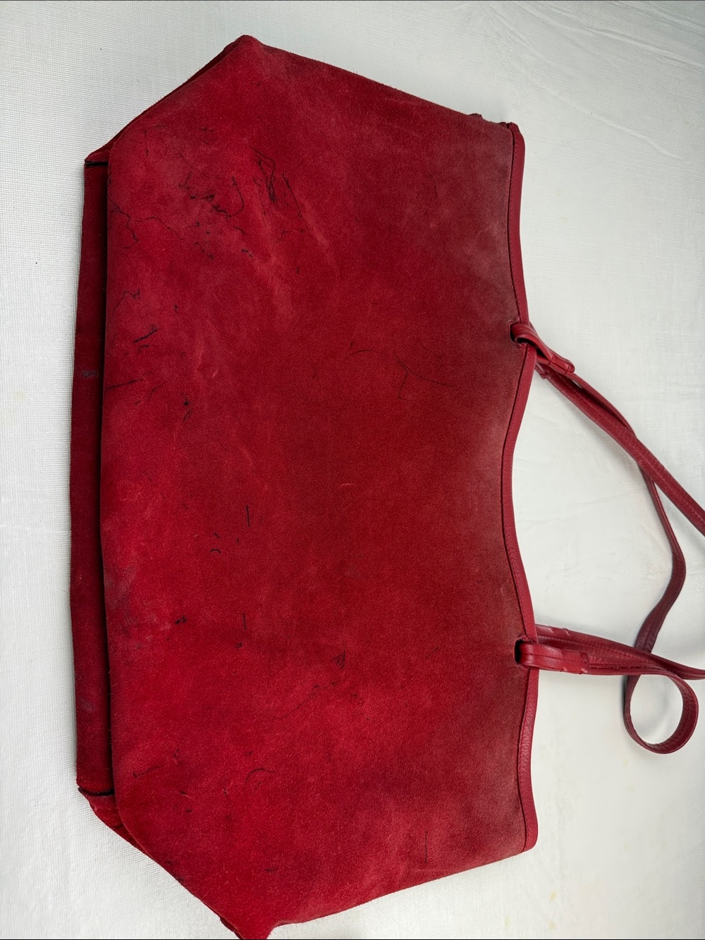 The Row Red Leather Simple Unlined Open Top Tote Bag Thin Flat Handles - Picture 12 of 16